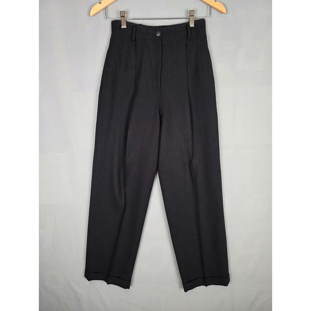 Vintage Jones New York 80s Black Pinstrip Ultra High Rise Pants Size 4P Wide Leg